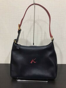 ■【YS-1】 キタムラ Kitamura ハンドバッグ 肩掛け ■ ダークネイビー系 縦23,5cm×横30cm 【東京発 手渡し可能】K■