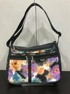 ■【YS-1】 レスポートサック LeSportsac ショルダーバッグ ■ 黒系 花柄 縦26cm×横35cm 【同梱可能商品】K■