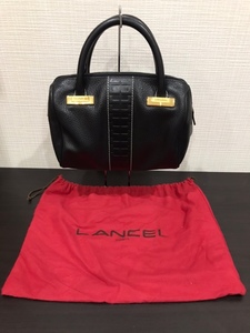 ■【YS-1】 ランセル LANCEL ハンドバッグ ■ 黒 本革 レザー 縦20cm×横23cm 【東京発 手渡し可能】K■