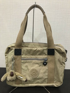 ■【YS-1】 キプリング ハンドバッグ ■ ゴリラ キーリング付き ベージュ系 縦21cm×横30cm ■ kipling 【東京発 手渡し可能】K■