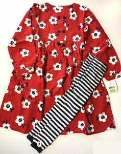 Le Top (ru top ) flower print corduroy A line One-piece dress red leggings tights attaching 6Y(120cm)