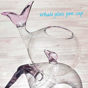 ◆▲ガラス ペンカップ インク瓶 Whale くじら クジラ ピンク PINK 硝子の輝き 透明ガラスの美しさ 曲線美 新品 単品発送/GPC-PKS