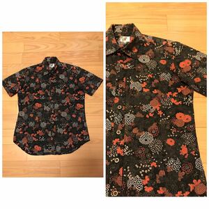  superior article *TK| Takeo Kikuchi size 2 peace pattern * short sleeves shirt country flower..& other total pattern black color. black Japanese pattern Shirt // Japanese sovenir jacket,aro is,KIMONO