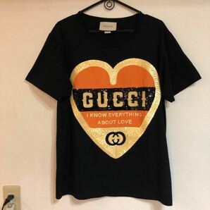 正規品 GUCCI グッチ LOVE ハート 半袖 Tシャツ ブラック スパンコール キラキラ オーバーサイズ