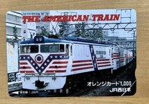 50EF オレンジカード 1穴使用済 THE AMERICAN TRAIN 1000円券 JR西日本_画像1