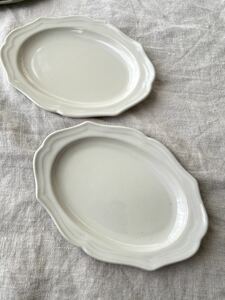 SALE 美濃焼　オーバル　アンティーク風　デザート皿　２枚　白　ホワイト　小皿　取り皿　プレート皿 食器