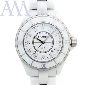 【CHANEL シャネル】J12 ホワイトセラミック 12Pダイヤモンド H1628 レディース 腕時計【美品中古】