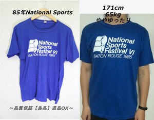【メンズ】【良品保証返品OK】85年National Sports Tシャツ/USAビンテージブルー希少レアXL
