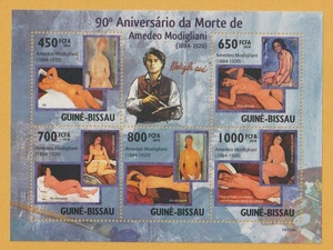 ● 【外国切手・ギニアビサウ】 アメデオ・モディリアーニ の作品　切手シート ('10)　未使用