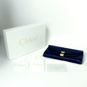 クロエ Chloe ジョージア 長財布 ダブルフラップ レザー 3P0284-889 ブルーベルベット 箱・ギャランティカード有 USED /2203C