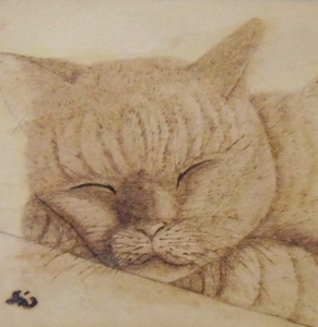 Art hand Auction 细致的烧焦画, 焚烧木材, 猫绘画, 塑像, 猫, 猫商品, 艺术品, 绘画, 其他的