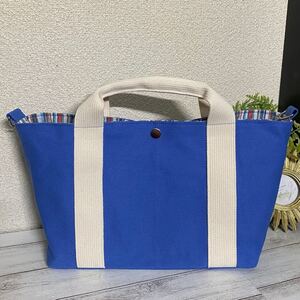 帆布★ブルー★舟型★ハンドメイド★トートバッグ