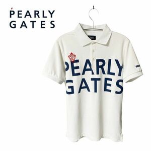 美品 PEARLY GATES 豪華デザイン 半袖 ポロシャツ 吸水速乾 ストレッチ メンズ 5 白 ホワイト ビッグロゴ パーリーゲイツ ゴルフウェア 336