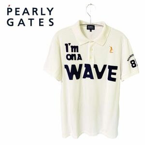 美品 希少 豪華デザイン PEARLY GATES 半袖 ポロシャツ ビッグロゴ 吸水速乾 ストレッチ 白 ホワイト メンズ 6 パーリーゲイツ ゴルフ A346