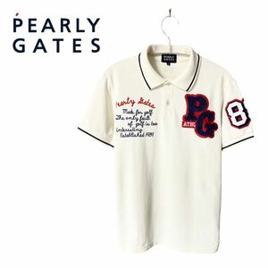 豪華デザイン PEARLY GATES 半袖 ポロシャツ 吸水 ストレッチ 白 ホワイト メンズ 4 ビッグロゴ ワッペン パーリーゲイツ ゴルフウェア 388