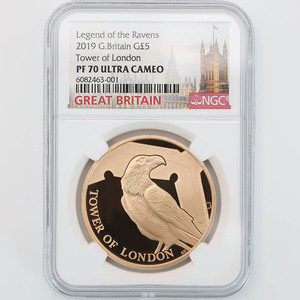 2019 英国 ロンドン塔コインコレクション ワタリガラス 5ポンド 金貨 プルーフ NGC PF 70 UC 最高鑑定 完全未使用品 元箱付 イギリス 金貨