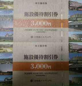 三井松島ホールディングス　施設優待割引券2枚　3000円ｘ2　有効期限22年6月まで 