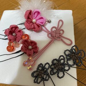  summer festival! petal!. ornament hair accessory! knob skill! fur attaching!& mama hair accessory beads . flower . ornament set hand made! The Seven-Five-Three Festival festival 