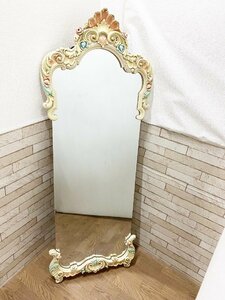ロココ調 ウォールミラー クラック加工 壁掛けミラー 姫家具 白家具 壁掛け鏡