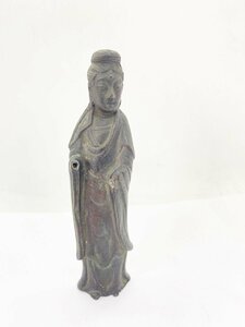 【豆緑】仏教美術・仏像「欠け仏」護身仏像置物/・銅造鍍金 高さ15cm (棚）