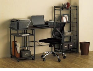 / new goods / free shipping /sib casual Vintage / square modern iron + wood / desk + rack + Wagon desk 3 point set / Brown black 