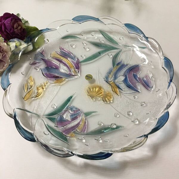 【新品未使用】 ガラス 大皿 1枚 熱帯魚 貝