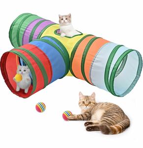 猫 トンネル キャットトンネル 丈夫 3通 猫用トンネル1個 猫ボール2個 とんねる 猫用おもちゃ 折りたたみ式