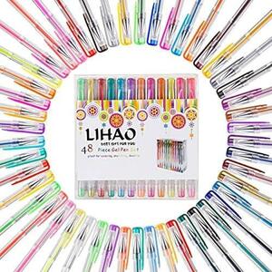 LIHAO 水性ジェルボールペン カラーペン 蛍光ペン ミルク キラキラ マーブルカラー ジェルインク 48色セット