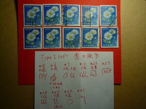 旧菊１５円定常変種１０枚 P(板グラビア版)青１０版B
