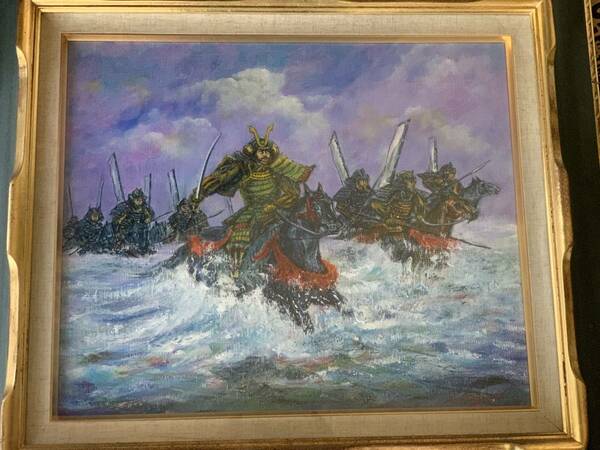 K.Moriguchi　油彩 「川中島の戦い」風　額装 美術品 油絵　F８号　送料込み
