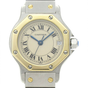 CARTIER カルティエ 腕時計 サントスオクタゴンPM 腕時計 ウォッチ アイボリー系 K18（イエローゴールド） 中古