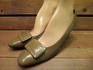 ビンテージ70's●DEADSTOCK Personality レザーパンプス オリーブグリーン Size 7 1/2 2A/4A●odst 1970sデッドストックレディース靴