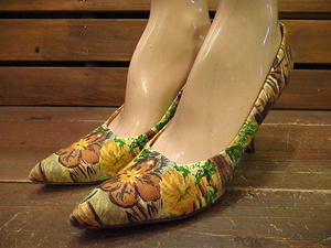  Vintage 50's60's*Quali Craft цветочный принт туфли-лодочки 8AA*odst 1950s1960s женский обувь 