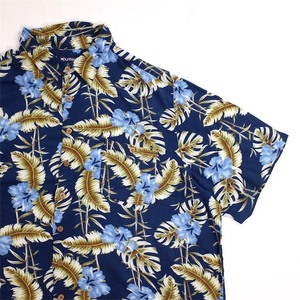 puritan 半袖レーヨンアロハシャツ メンズUS-3XLサイズ ネイビー ハイビスカス総柄 ハワイアン as-0071n