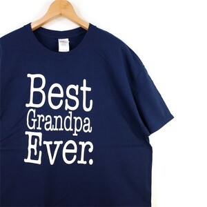 Best Grandpa Ever 半袖プリントTシャツ メンズUS-XLサイズ クルーネック ネイビー ギルダン GILDAN t-1665