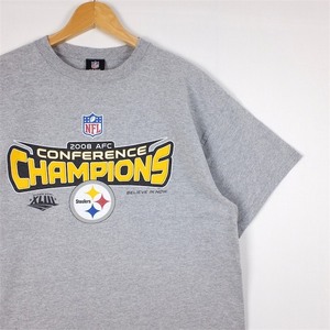 00's NFL Pittsburgh Steelers クルーネック半袖プリントTシャツ メンズUS-XLサイズ 杢グレー スティーラーズ フットボール t-2075n