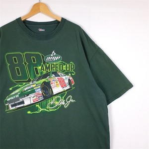 NASCAR クルーネック半袖両面プリントTシャツ メンズUS-2XLサイズ ダークグリーン Dale Jr シボレー レーシングカー t-2064n