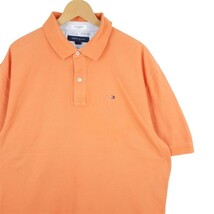 トミーヒルフィガー 半袖鹿の子ポロシャツ メンズ US-XLサイズ 無地 オレンジ系 hs-9801_画像1