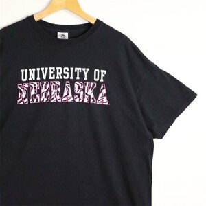 クルーネック半袖プリントTシャツ メンズUS-XLサイズ UNIVERSITY OF NEBRASKA ブラック カレッジ ビンテージ t-2031n