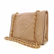 1円人気☆シャネル☆ラムスキン　マトラッセ　フルフラップ　プッシュロック　チェーンショルダー　ベージュ　G金具【CHANEL】_画像3