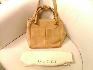 ★即決★GUCCI（グッチ)バンブー ピンク系ベージュ 　2wayショルダー ハンドバッグ　スエード