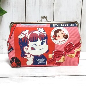 ペコちゃん リボン柄 角型 がま口ポーチ 通帳ケース 多目的ポーチ