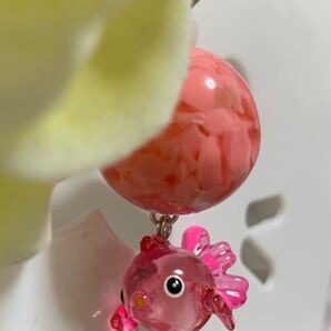 金魚チャーム 金魚ストラップ 014 バッグチャーム ファスナーチャーム ピンクボールビーズ ハンドメイド 可愛い