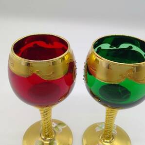 【ベネチアングラス】 ゴブレットペア 2個セット 赤 緑 レッド グリーン ガラス工芸の画像5