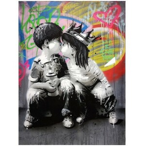 B856:バンクシー 子供 キス 売れ筋 キャンバス 60x90cm フレームなし 油絵 抽象的 落書き 壁 アート ポスター プリント リビング 装飾 新品