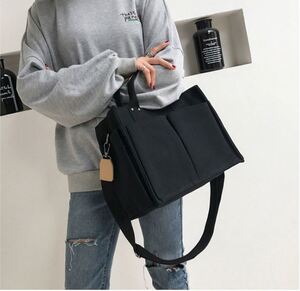 マザーズバッグ トートバッグ ベジバッグ ブラック ショルダー 帆布 キャンバス 生地 大容量 ストラップ付 A4 カジュアル フォーマル