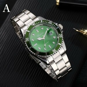 ミリタリー ビジネス腕時計 日付表示 ステンレス アナログクォーツ メタルメンズ グリーン 選べる他3色 ZCL958