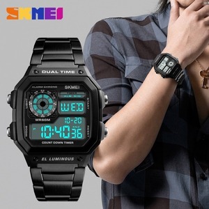 SKMEI メンズスポーツウォッチ カウントダウン 防水時計 ステンレス 鋼ファッション デジタル 腕時計 男性用 時計DJ1565
