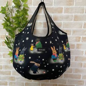 ハンドメイド◆ころんとバッグ◆雪の降る日のうさぎ◆兎◆うさぎ好き◆NORIMA◆絵本風◆グラニーバッグ◆トートバッグ◆ころりんバッ