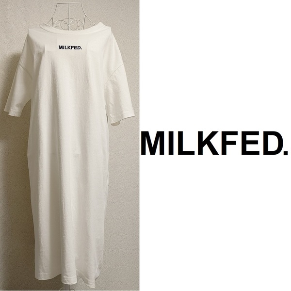 MILKFED.★F 白★半袖 ゆるだぼ バック ポケット ワンピ 可愛い ゆったり 大きめ ゆるダボ ワンピース ミルクフェド チュニック スウェット